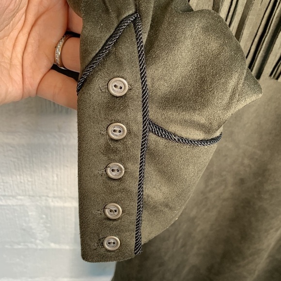 Zara Faux Suede Green Fringe Button Down Lightweight Jacket Shirt sz XS - Picture 9 of 9